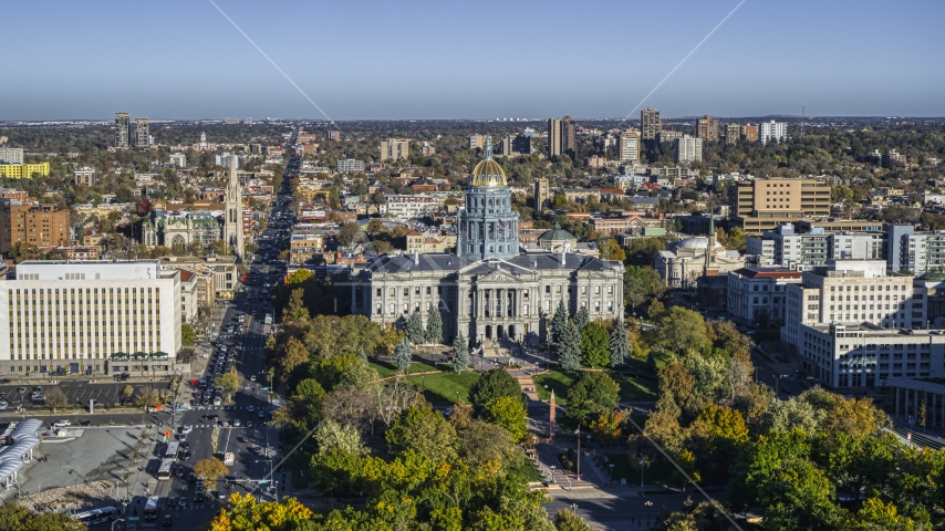 The Colorado State Capitol and Civic Center Park, Downtown Denver, Colorado Aerial Stock Photo DXP001_000177 | Axiom Images