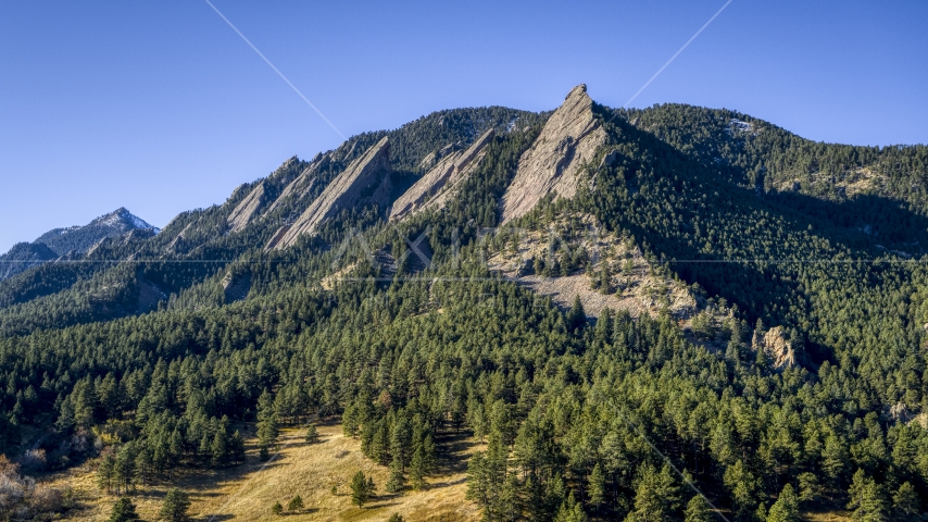 Green Mountain and flatirons by a tree-covered slopes, Rocky Mountains, Colorado Aerial Stock Photo DXP001_000195 | Axiom Images