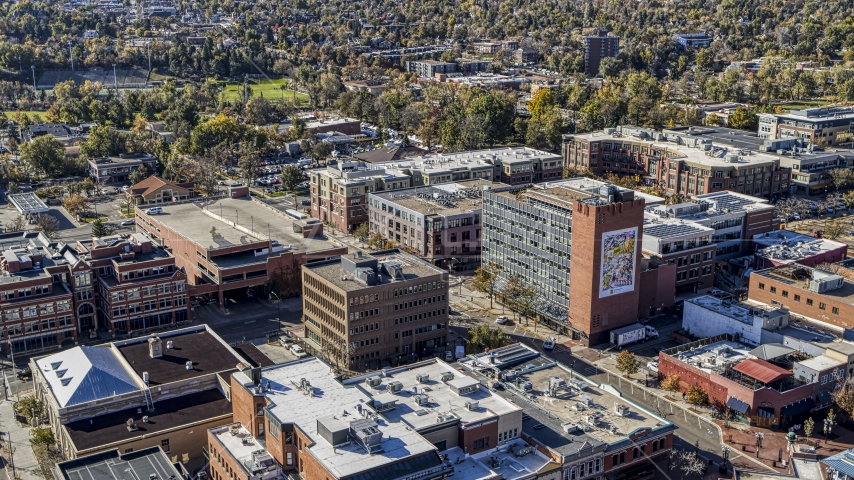 Brick office buildings in a quiet town, Boulder, Colorado Aerial Stock Photo DXP001_000197 | Axiom Images