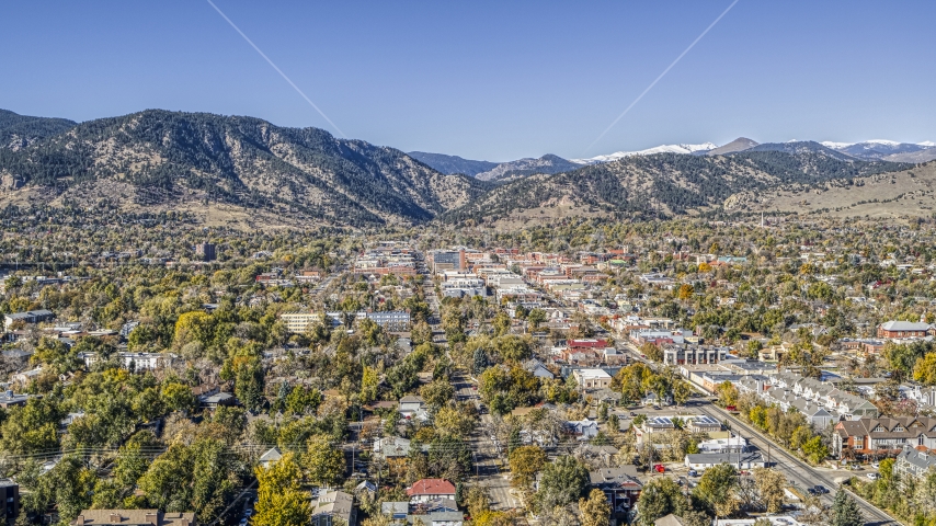 The quiet town with mountain ridges in the background, Boulder, Colorado Aerial Stock Photo DXP001_000200 | Axiom Images