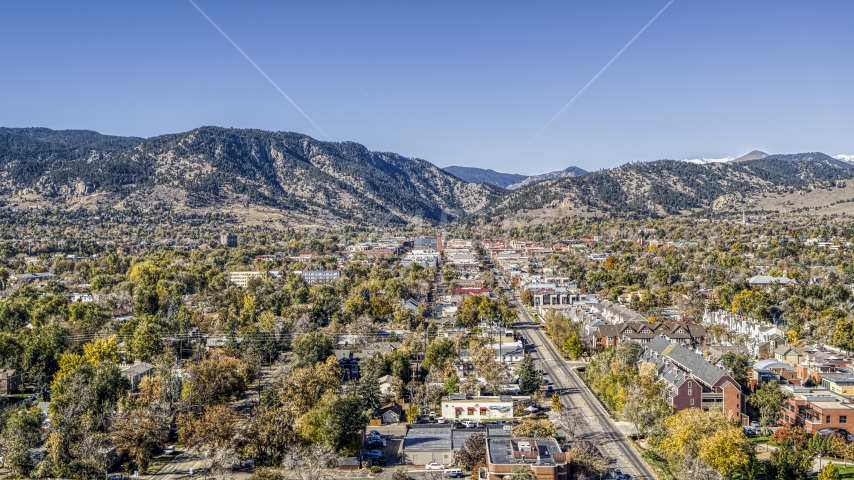 The quiet town near mountain ridges, Boulder, Colorado Aerial Stock Photo DXP001_000201 | Axiom Images