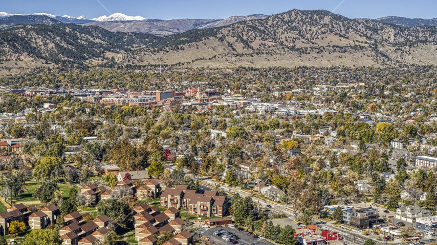 The small town near mountain ridges, Boulder, Colorado Aerial Stock Photo DXP001_000206 | Axiom Images
