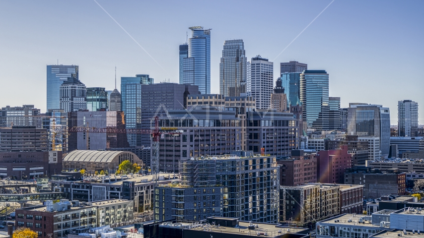The city's skyline and office buildings, Downtown Minneapolis, Minnesota Aerial Stock Photo DXP001_000300 | Axiom Images