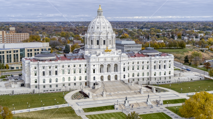 The front of the Minnesota State Capitol in Saint Paul, Minnesota Aerial Stock Photo DXP001_000375 | Axiom Images