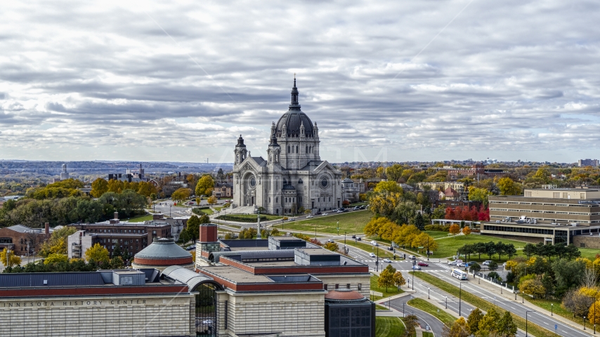 A view of the Cathedral of Saint Paul in Saint Paul, Minnesota Aerial Stock Photo DXP001_000380 | Axiom Images