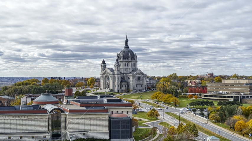 The Cathedral of Saint Paul seen from Minnesota History Center in Saint Paul, Minnesota Aerial Stock Photo DXP001_000381 | Axiom Images