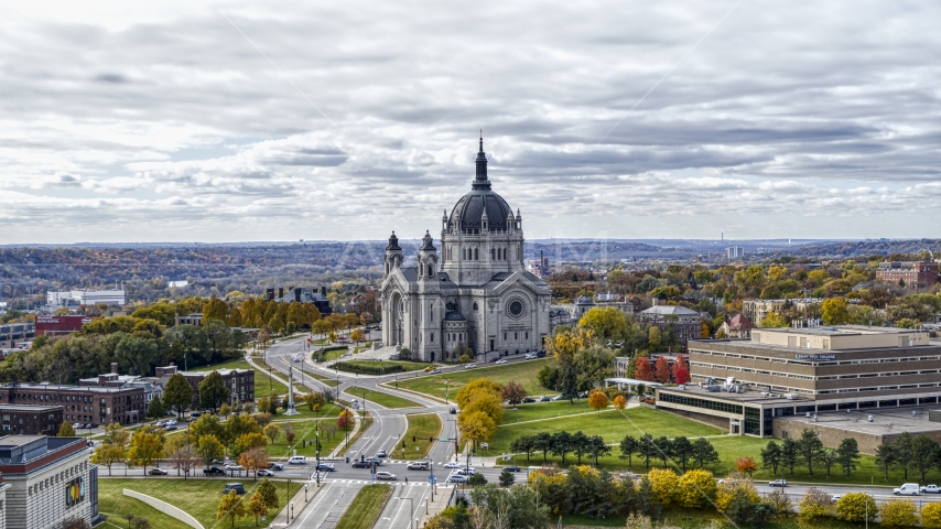 The Cathedral of Saint Paul seen from the street in Saint Paul, Minnesota Aerial Stock Photo DXP001_000382 | Axiom Images