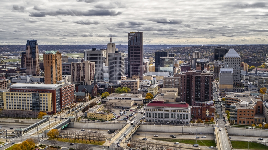 City buildings and skyline of Downtown Saint Paul, Minnesota Aerial Stock Photo DXP001_000385 | Axiom Images