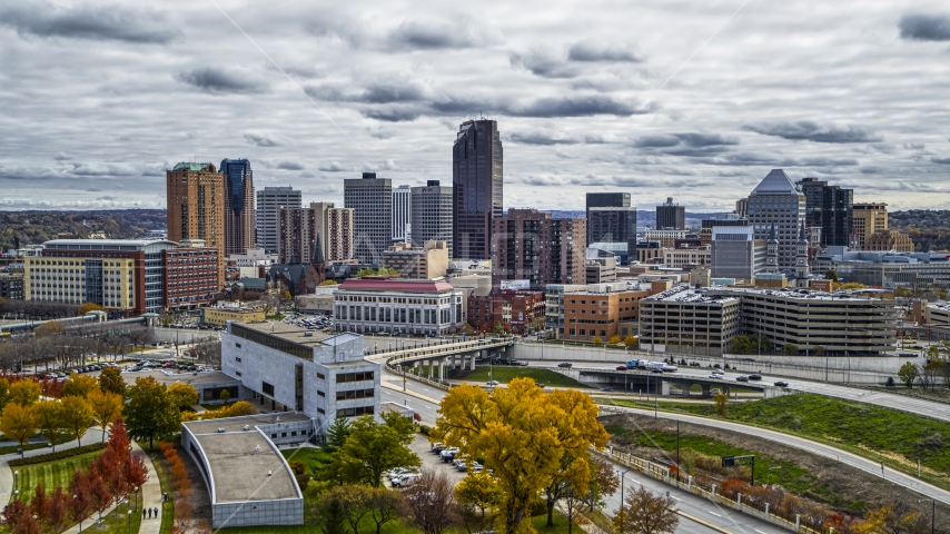 A view of the city skyline of Downtown Saint Paul, Minnesota Aerial Stock Photo DXP001_000388 | Axiom Images