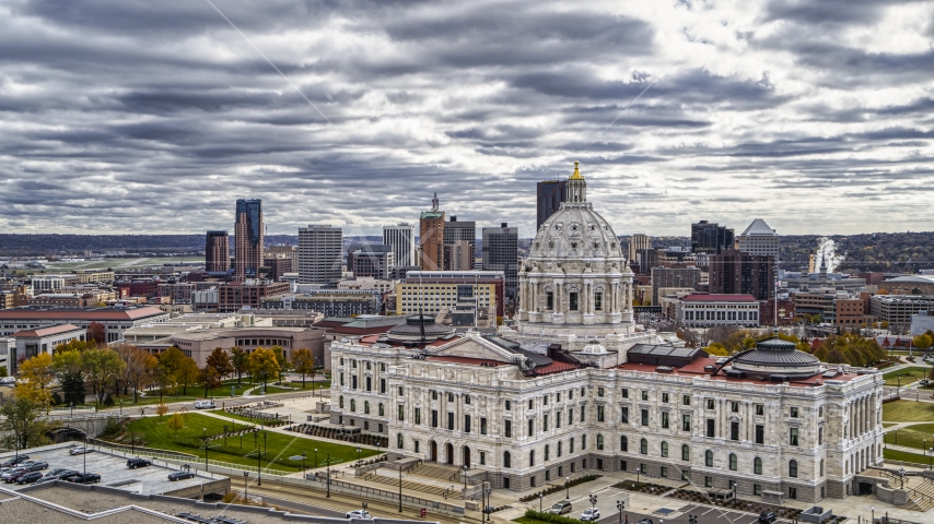 The Minnesota State Capitol building with the city skyline in the background, Saint Paul, Minnesota Aerial Stock Photo DXP001_000391 | Axiom Images