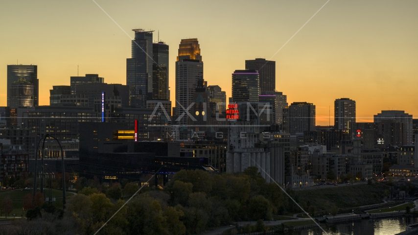 The city's downtown skyline at twilight, Downtown Minneapolis, Minnesota Aerial Stock Photo DXP001_000438 | Axiom Images