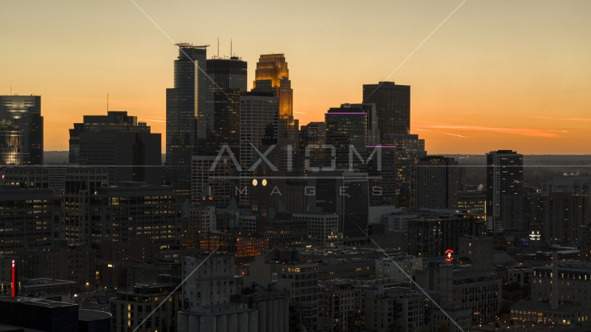The city's downtown skyline at twilight, Downtown Minneapolis, Minnesota Aerial Stock Photo DXP001_000439 | Axiom Images