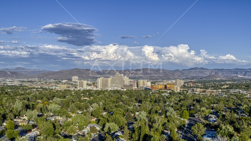 A wide view of the city skyline in Reno, Nevada Aerial Stock Photo DXP001_005_0003 | Axiom Images