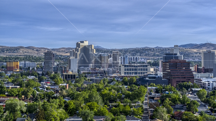 Office buildings, resort casinos and hotels in Reno, Nevada Aerial Stock Photo DXP001_006_0008 | Axiom Images