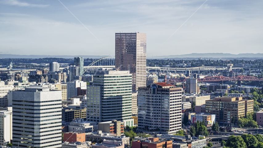US Bancorp Tower and office buildings in Downtown Portland, Oregon Aerial Stock Photo DXP001_011_0001 | Axiom Images