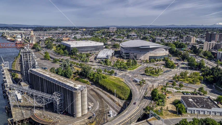 Moda Center and Veterans Memorial Coliseum in Northeast Portland, Oregon Aerial Stock Photo DXP001_012_0005 | Axiom Images