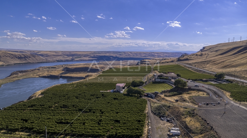 The Maryhill Winery beside the Columbia River in Goldendale, Washington Aerial Stock Photo DXP001_018_0001 | Axiom Images
