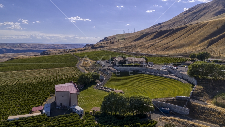 Maryhill Winery and amphitheater in Goldendale, Washington Aerial Stock Photo DXP001_018_0012 | Axiom Images