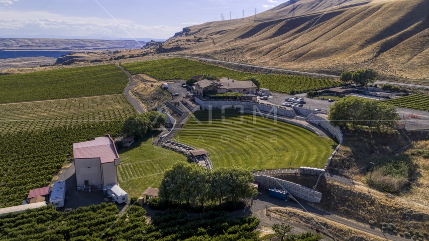 The amphitheater by the Maryhill Winery in Goldendale, Washington Aerial Stock Photo DXP001_018_0024 | Axiom Images