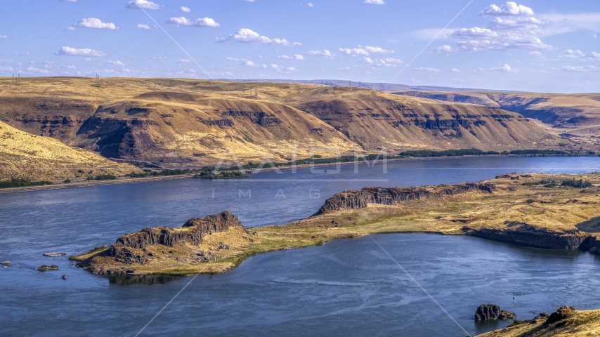 Miller Island and the Columbia River in Goldendale, Washington Aerial Stock Photo DXP001_018_0027 | Axiom Images