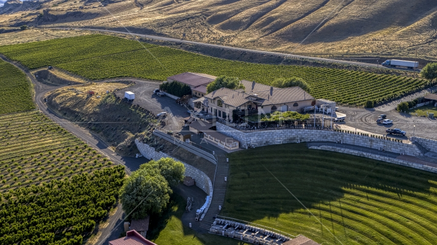 The Maryhill Winery and part of the amphitheater in Goldendale, Washington Aerial Stock Photo DXP001_019_0007 | Axiom Images