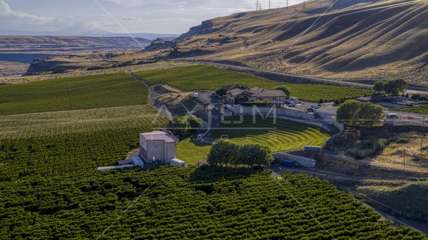 The Maryhill Winery, stage and amphitheater in Goldendale, Washington Aerial Stock Photo DXP001_019_0008 | Axiom Images