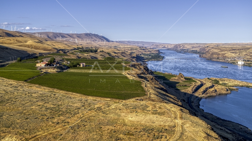 The Maryhill Winery overlooking the Columbia River in Goldendale, Washington Aerial Stock Photo DXP001_019_0011 | Axiom Images