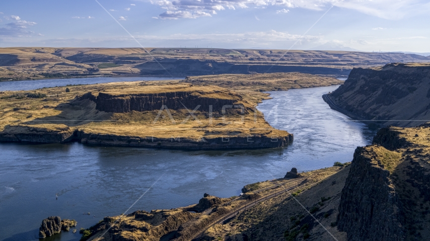 Part of Miller Island and the Columbia River in Goldendale, Washington Aerial Stock Photo DXP001_019_0016 | Axiom Images