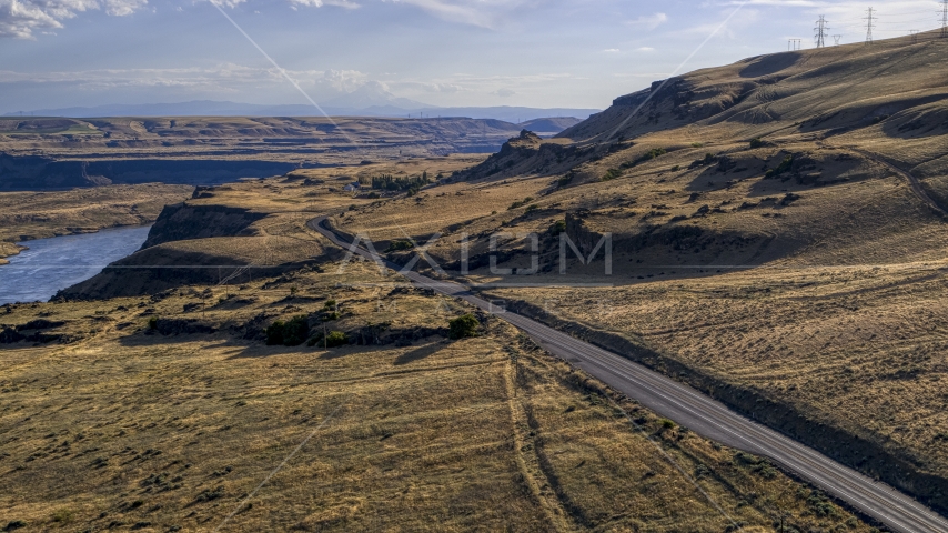 Lewis and Clark Highway in Goldendale, Washington Aerial Stock Photo DXP001_019_0026 | Axiom Images