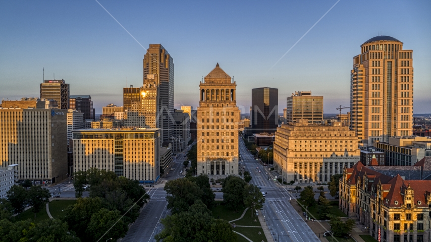 Downtown courthouse at sunset, Downtown St. Louis, Missouri Aerial Stock Photo DXP001_035_0010 | Axiom Images