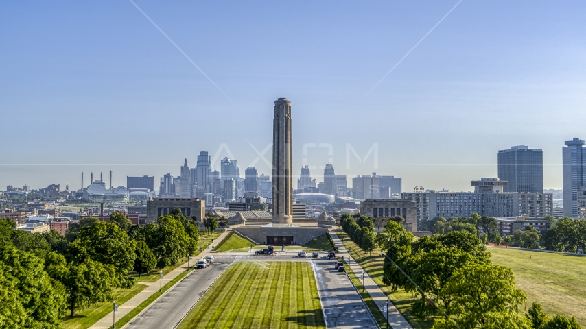 Green lawn and the WWI Museum and Memorial in Kansas City, Missouri Aerial Stock Photo DXP001_043_0008 | Axiom Images