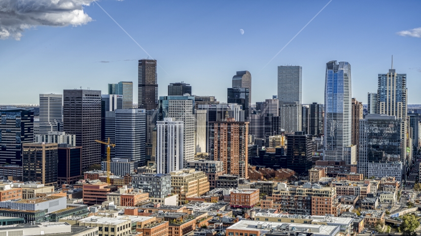 The city's downtown skyline in Downtown Denver, Colorado Aerial Stock Photo DXP001_055_0015 | Axiom Images