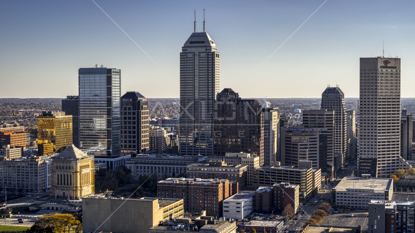 Salesforce Tower skyscraper at the center of Downtown Indianapolis, Indiana Aerial Stock Photo DXP001_091_0001 | Axiom Images