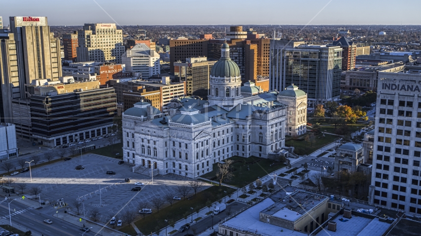 The Indiana State House in Downtown Indianapolis, Indiana Aerial Stock Photo DXP001_091_0008 | Axiom Images