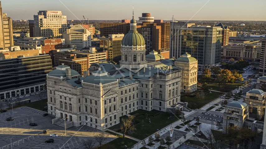 The Indiana State House building in Downtown Indianapolis, Indiana Aerial Stock Photo DXP001_091_0010 | Axiom Images