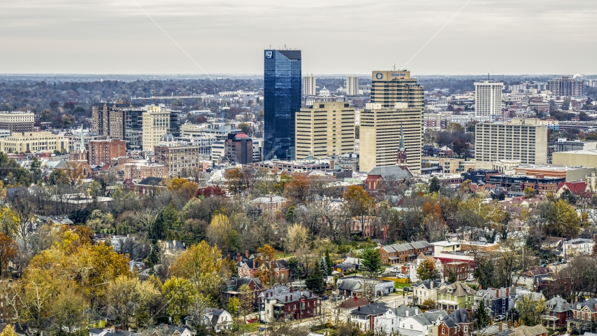 A view of the skyline in Downtown Lexington, Kentucky Aerial Stock Photo DXP001_100_0003 | Axiom Images