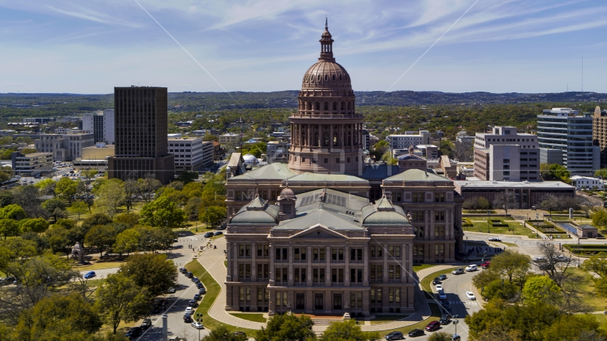 A side of the Texas State Capitol in Downtown Austin, Texas Aerial Stock Photo DXP002_107_0002 | Axiom Images