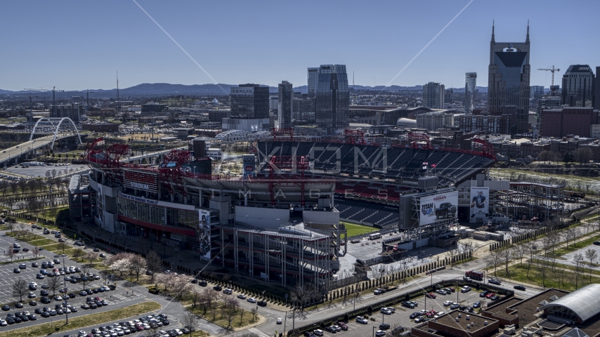 A view of the football stadium in Nashville, Tennessee Aerial Stock Photo DXP002_112_0002 | Axiom Images