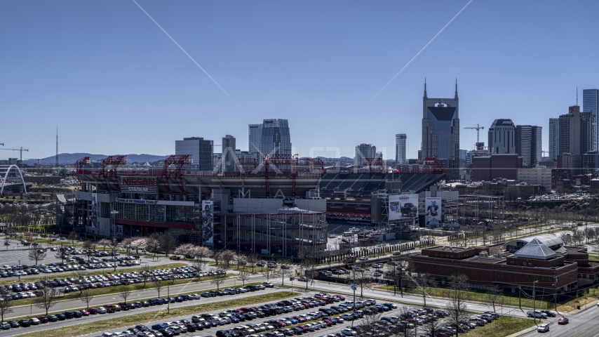 The side of the football stadium in Nashville, Tennessee Aerial Stock Photo DXP002_112_0003 | Axiom Images