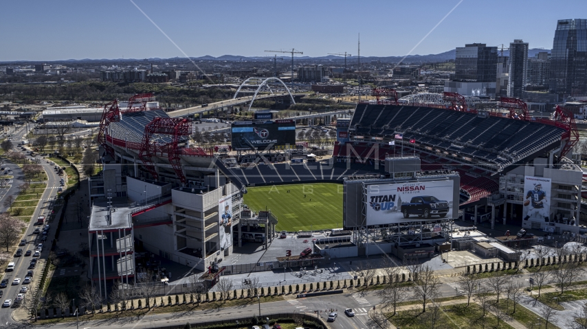 The football stadium with view of the field in Nashville, Tennessee Aerial Stock Photo DXP002_112_0004 | Axiom Images