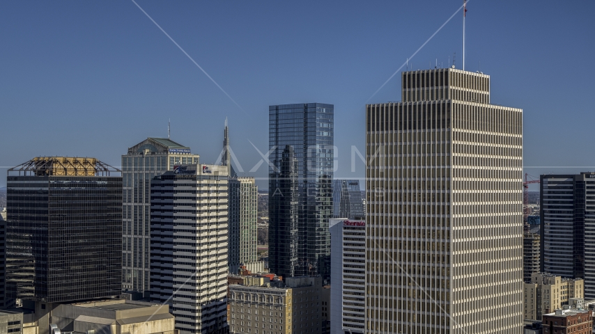 The towering 505 skyscraper and Tennessee Tower in Downtown Nashville, Tennessee Aerial Stock Photo DXP002_113_0008 | Axiom Images