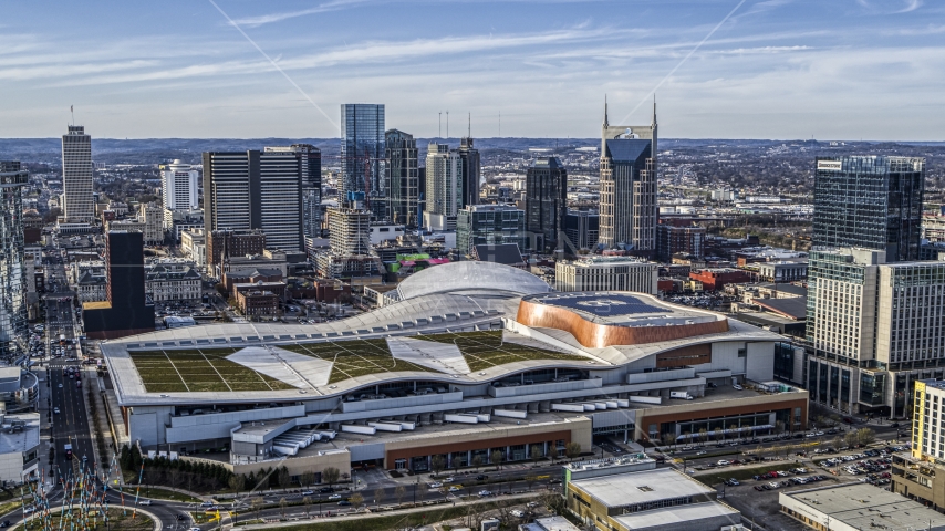 Nashville Music City Center and the city's skyline, Downtown Nashville, Tennessee Aerial Stock Photo DXP002_119_0005 | Axiom Images