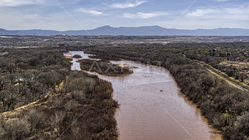 Islands in the Rio Grande river in Albuquerque, New Mexico Aerial Stock Photo DXP002_124_0007 | Axiom Images
