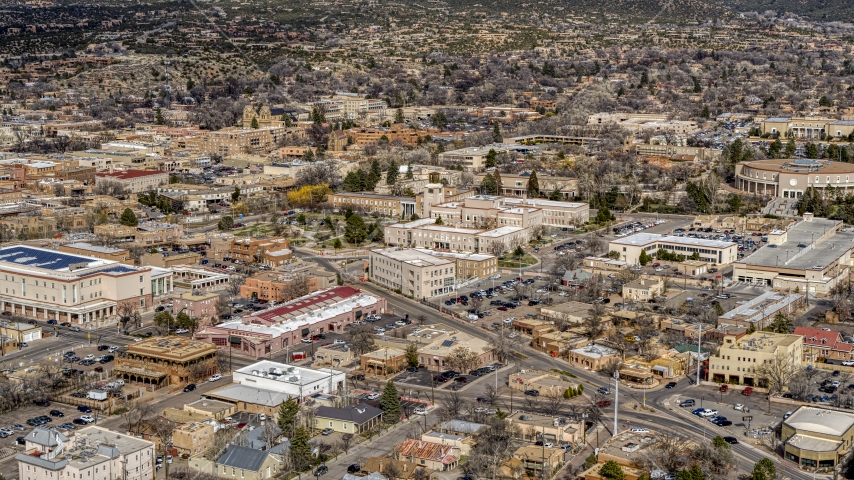 The Bataan Memorial Building near the state capitol, Santa Fe, New Mexico Aerial Stock Photo DXP002_130_0002 | Axiom Images