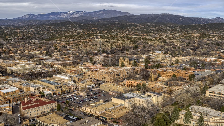 The downtown area of Santa Fe, New Mexico Aerial Stock Photo DXP002_131_0006 | Axiom Images