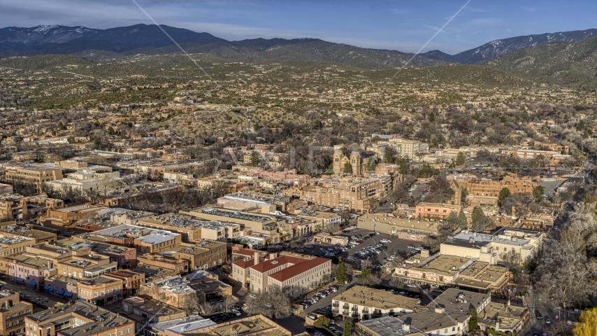 The downtown area of Santa Fe, New Mexico Aerial Stock Photo DXP002_132_0002 | Axiom Images