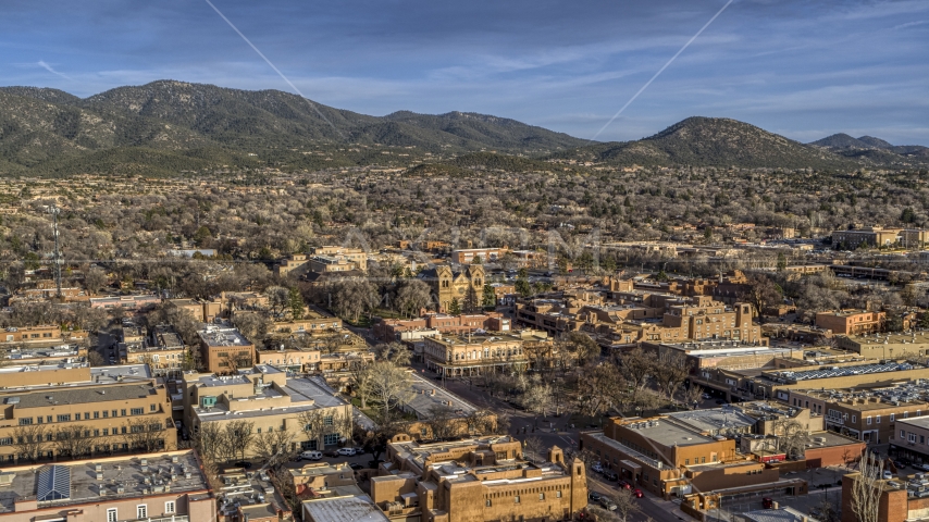The cathedral seen from near Santa Fe Plaza, Santa Fe, New Mexico Aerial Stock Photo DXP002_132_0003 | Axiom Images