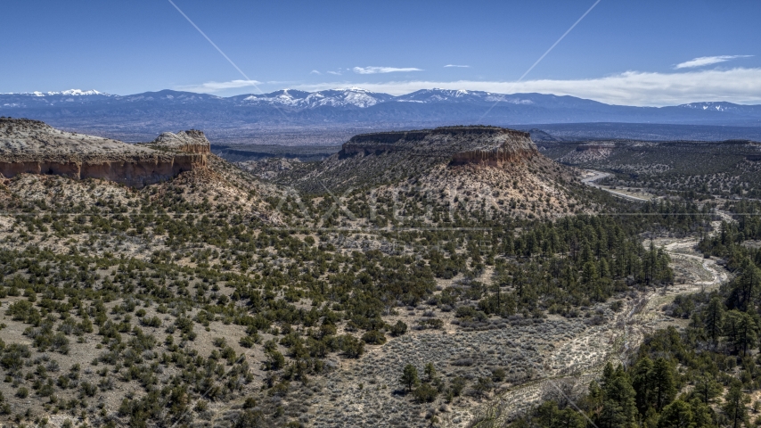 Desert mesa and distant mountains in New Mexico Aerial Stock Photo DXP002_133_0004 | Axiom Images