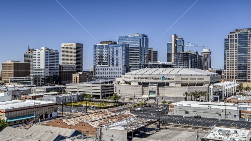 An arena near office buildings in Downtown Phoenix, Arizona Aerial Stock Photo DXP002_136_0001 | Axiom Images