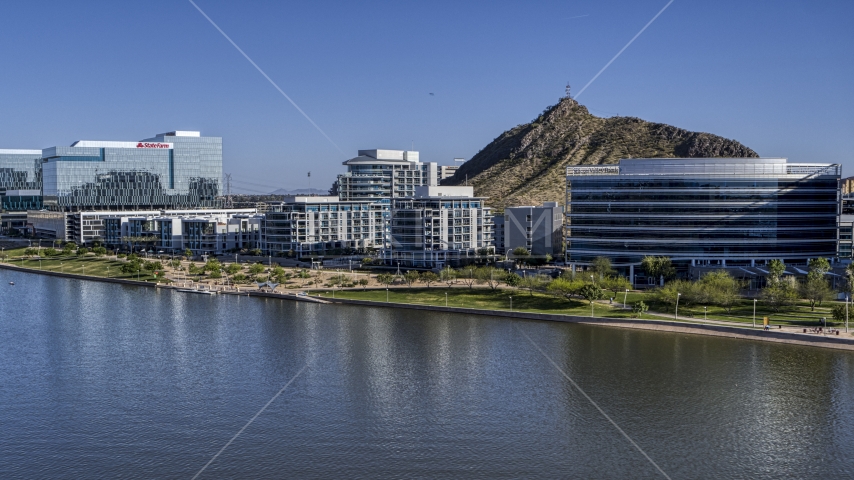 A condominium complex by the reservoir in Tempe, Arizona Aerial Stock Photo DXP002_142_0004 | Axiom Images
